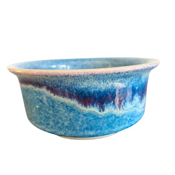 Clarksville Pottery Drip Glaze Bowl 6.5 Inch W Blue Signed Fuelau Stoneware - Picture 8 of 10